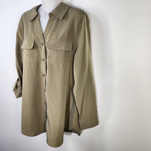 Denim & Co. Tunic Top Medium Roll Tab Sleeve Button Soft Utility A227885 Olive - Picture 5 of 10